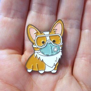 Corgi Dog Pin Wearing Mask~Hard Enamel